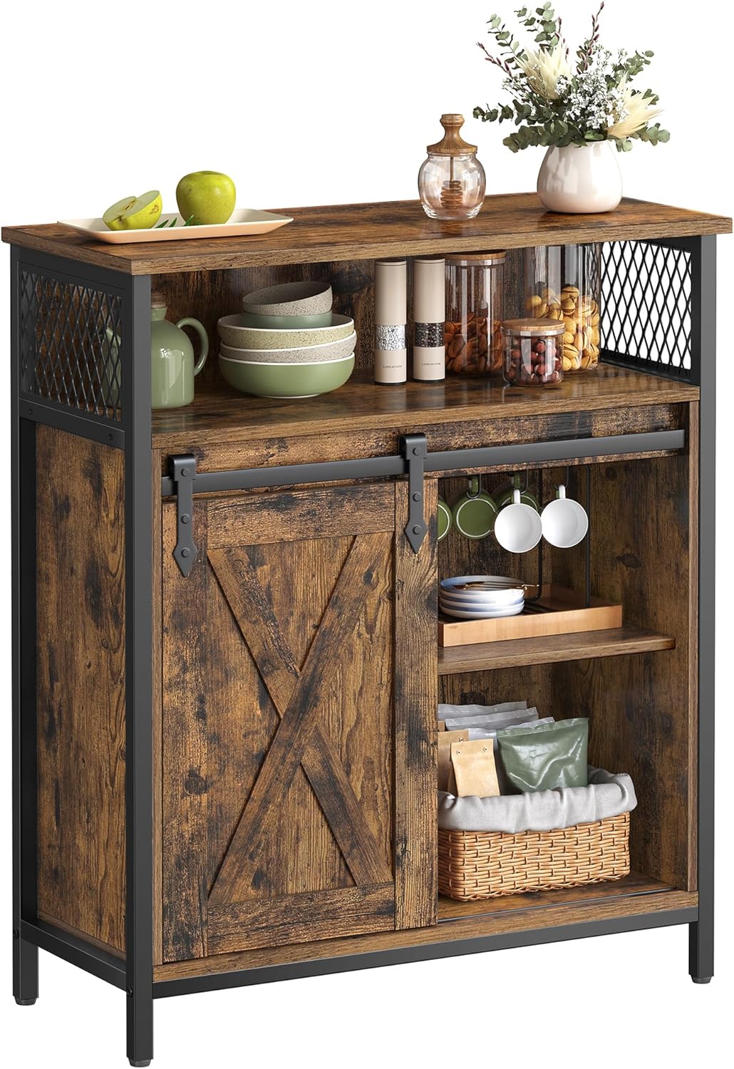 Aparador VASAGLE con Puerta Corredera - Marrón Rústico