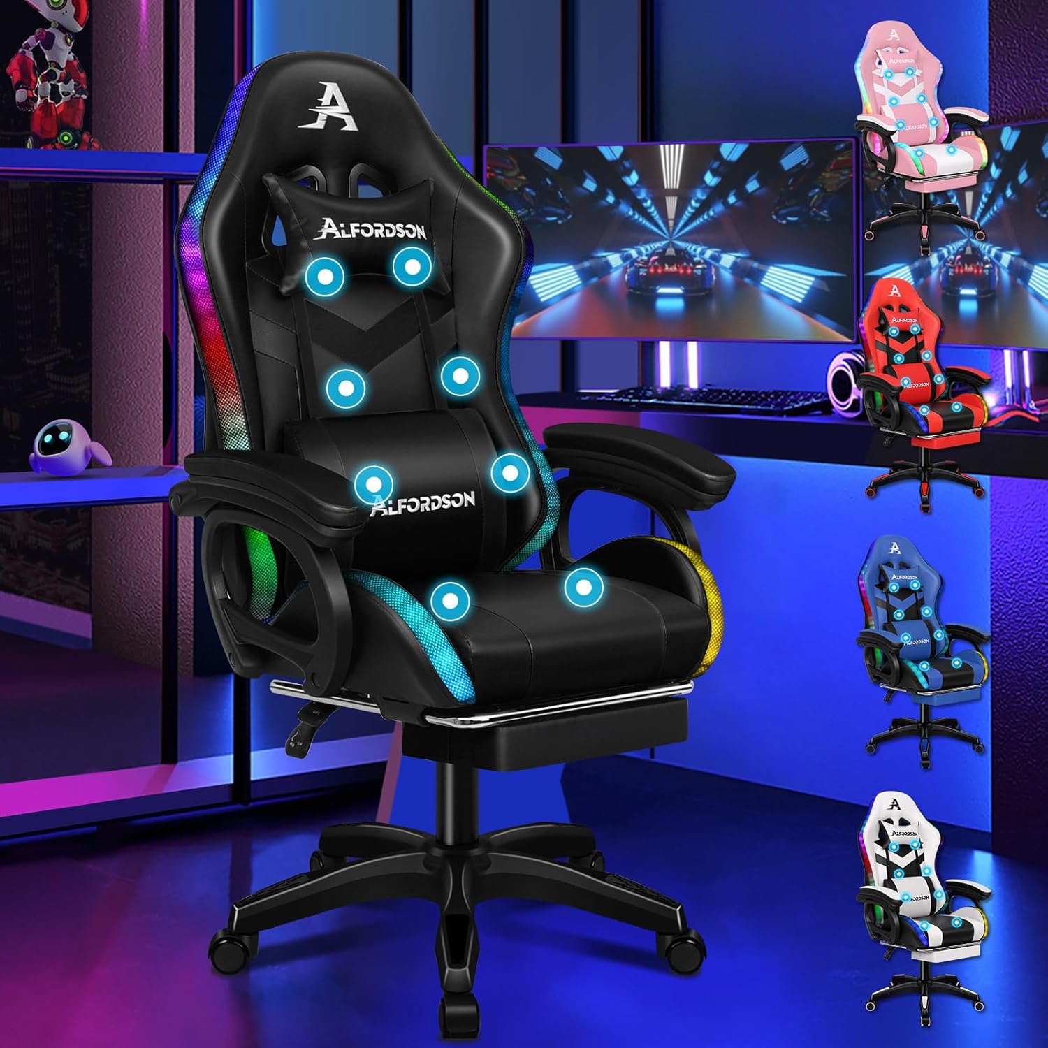 Silla Gaming Alfordson con Masaje y LED