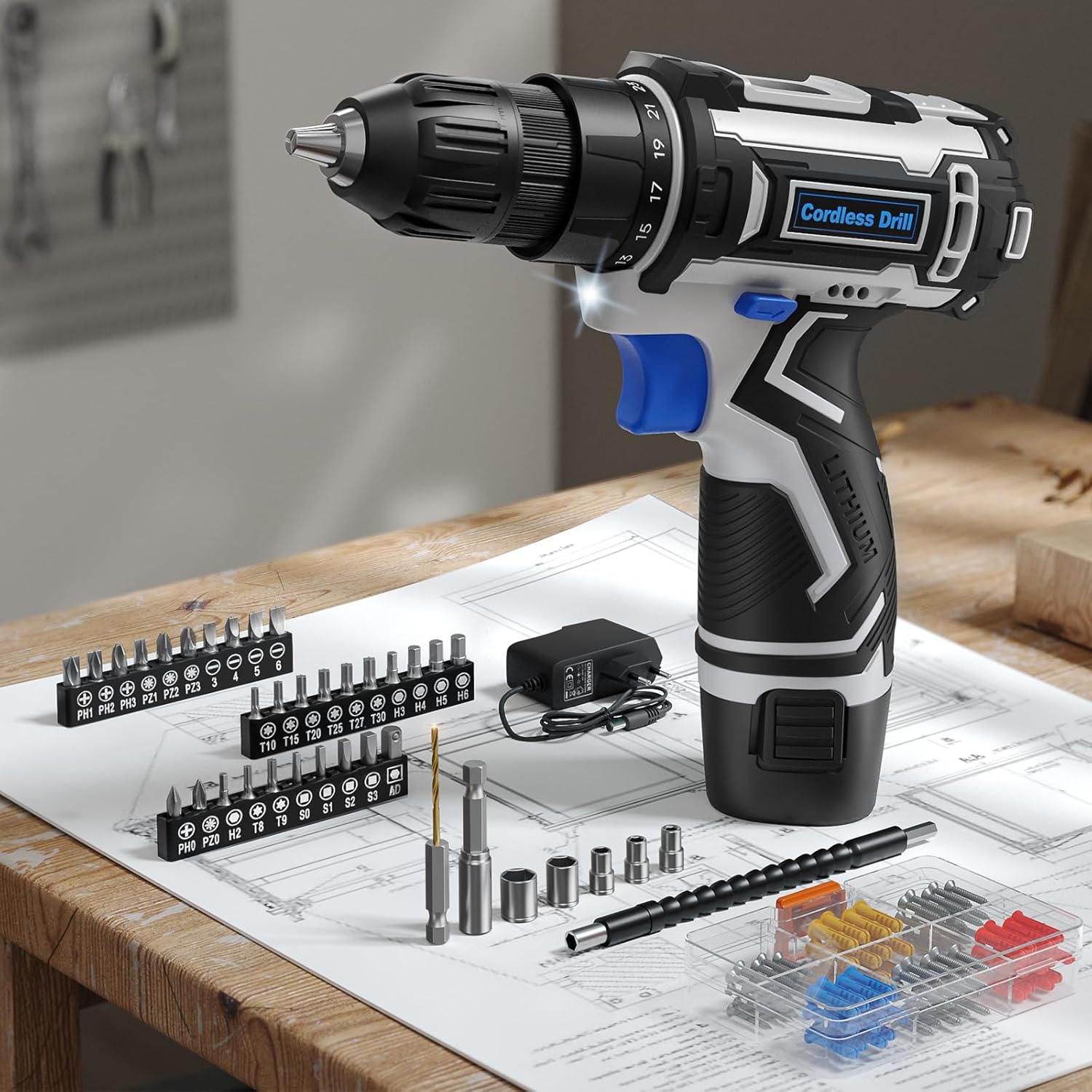 Destornillador Eléctrico 12V con 98 Accesorios