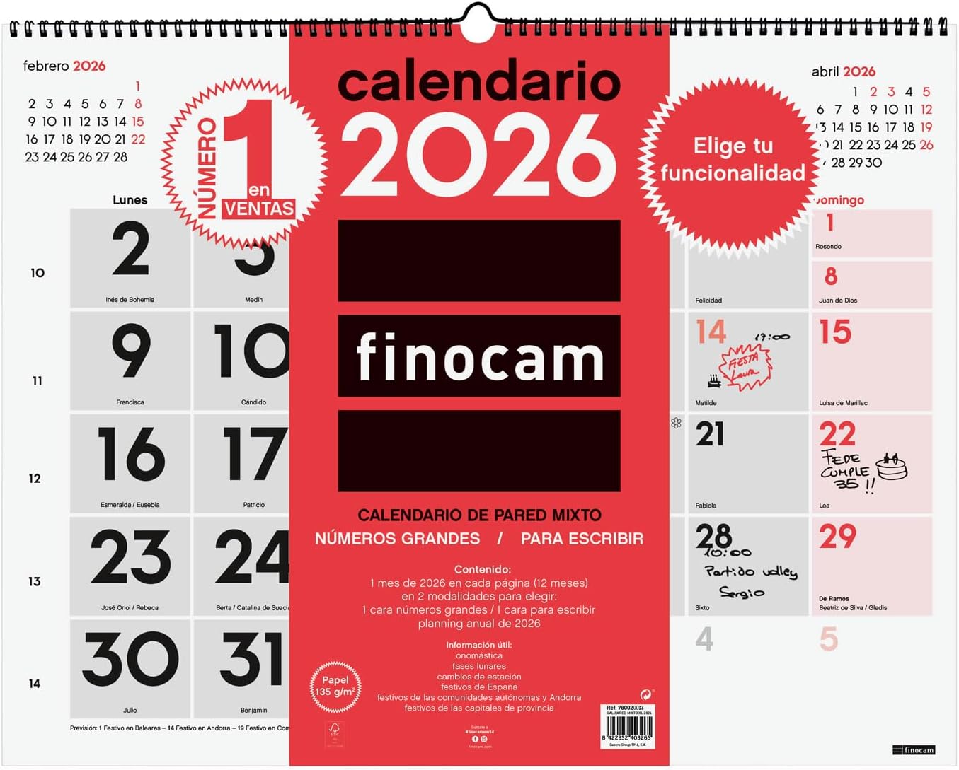 Calendario de Pared Finocam 2026 XL